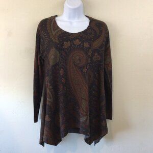 Soft Surroundings Navy Maroon Paisley Print Long Thin Soft Sweater Petite XS